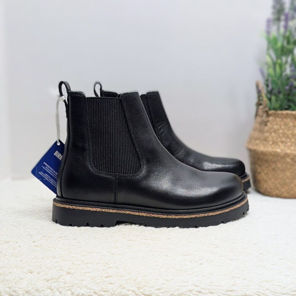 Birkenstock Highwood Black Leather Slip On Chelsea Boots EU 38 Women's 7 NWT